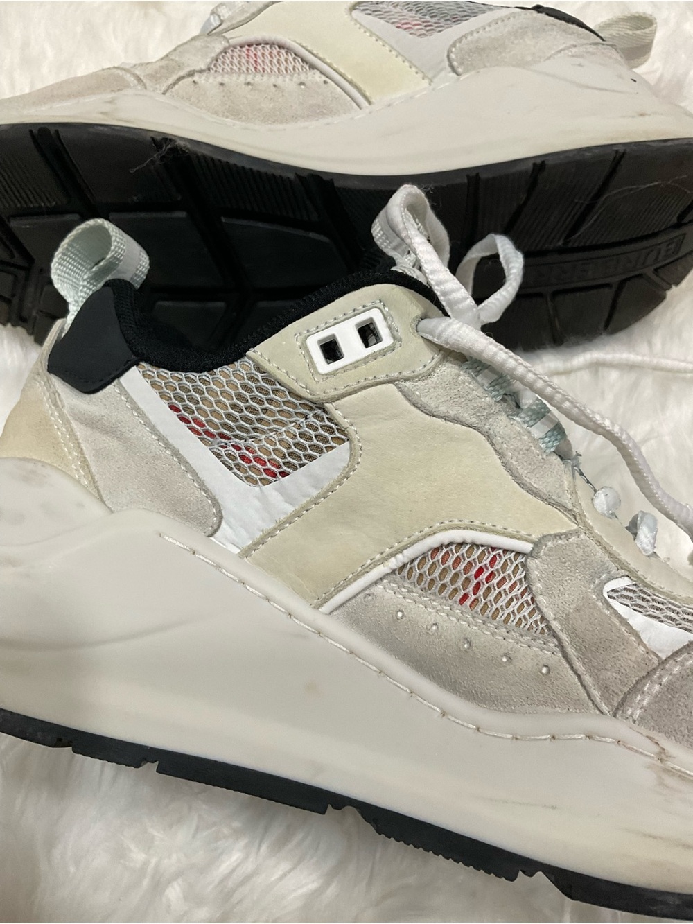 Women’s Burberry Logo Print Leather, Suede and Check Mesh Sneakers - Picture 13 of 13